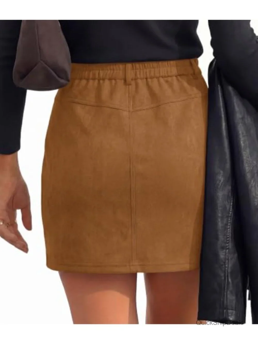 Women Suede Mini Skirt with Pockets and Shorts